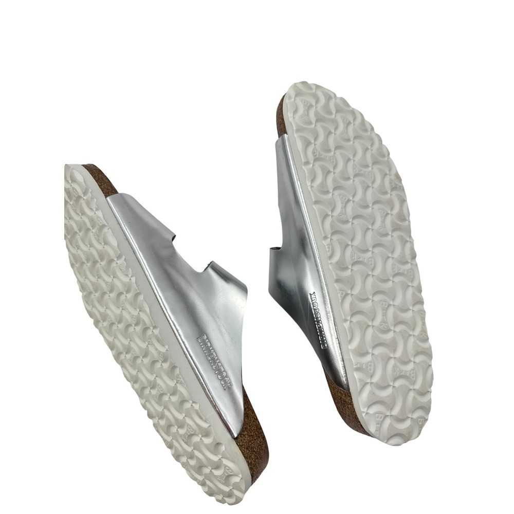 Birkenstock Arizona Soft Footbed Metallic Silver Leather Size W10/M8 Slip-On - Picture 7 of 14